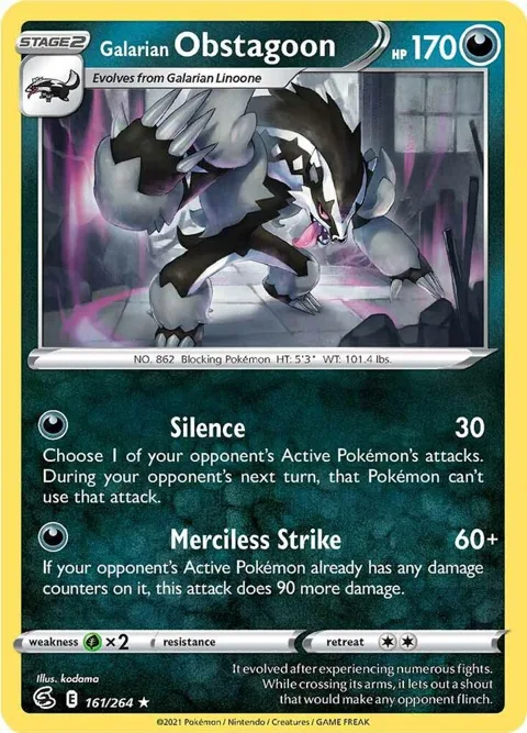Galarian Obstagoon #161/264 Holofoil Pokémon card from Fusion Strike
