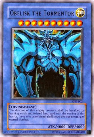 Obelisk the Tormentor Ultra Rare GBI-002 Yu-Gi-Oh card from Yu-Gi-Oh! Duel Monsters International: Worldwide Edition