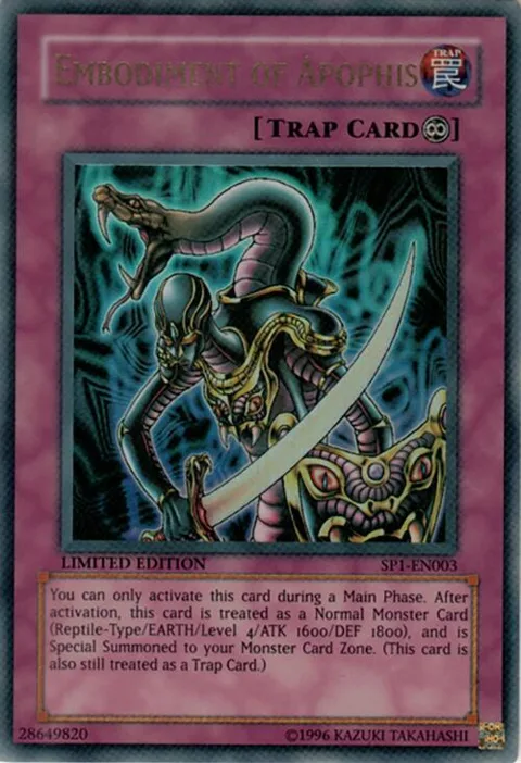Embodiment of Apophis SP1-EN003 Yu-Gi-Oh card from Sneak Preview Series 1