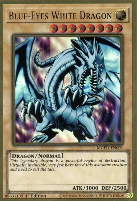 Blue-Eyes White Dragon MGED-EN001 Yu-Gi-Oh card from Maximum Gold: El Dorado