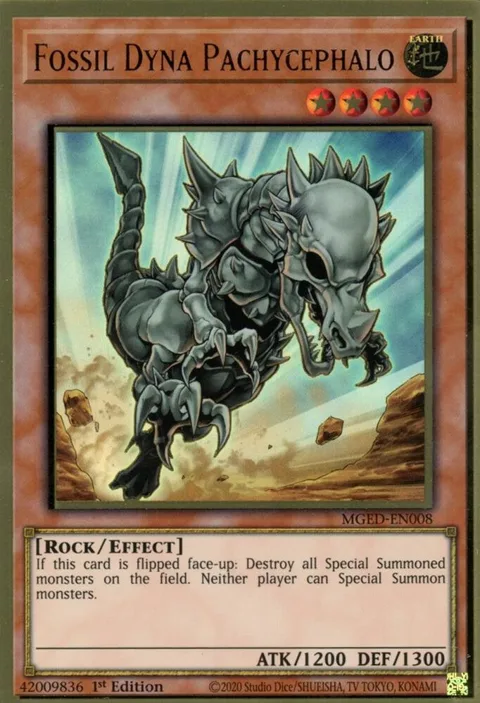 Fossil Dyna Pachycephalo MGED-EN008 Yu-Gi-Oh card from Maximum Gold: El Dorado