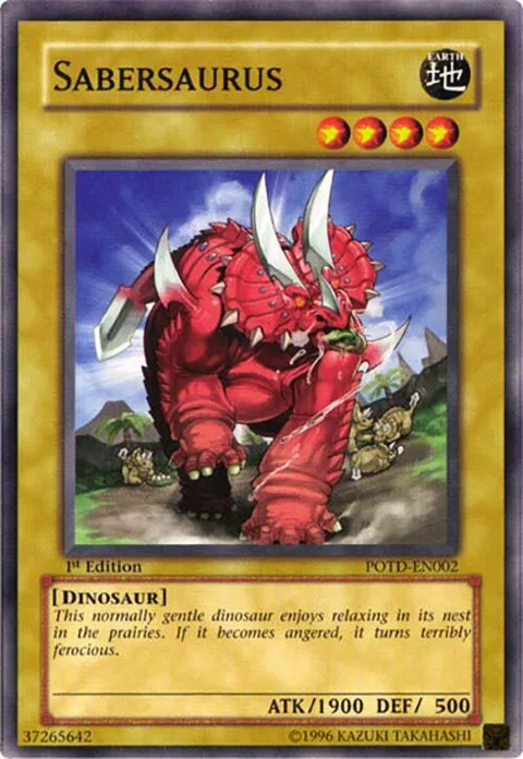 Sabersaurus POTD-EN002 Unlimited Yu-Gi-Oh card from Power of the Duelist