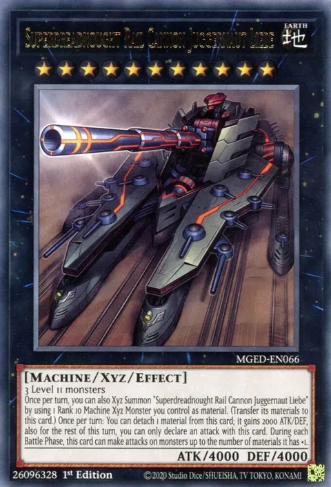 Superdreadnought Rail Cannon Juggernaut Liebe MGED-EN066 Yu-Gi-Oh card from Maximum Gold: El Dorado