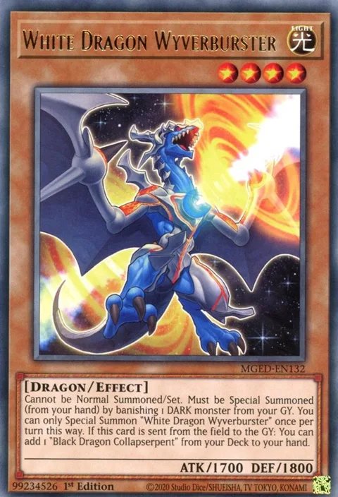 White Dragon Wyverburster MGED-EN132 Yu-Gi-Oh card from Maximum Gold: El Dorado