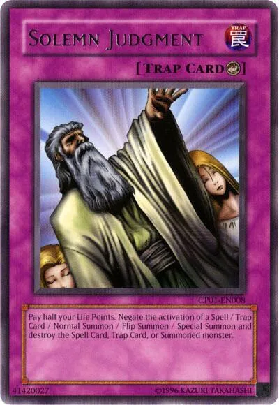 Solemn Judgment CP01-EN008 Yu-Gi-Oh card from Champion Pack 1
