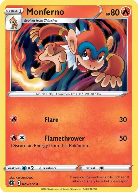 Monferno #025/172 Reverse Holofoil Pokémon card from Brilliant Stars