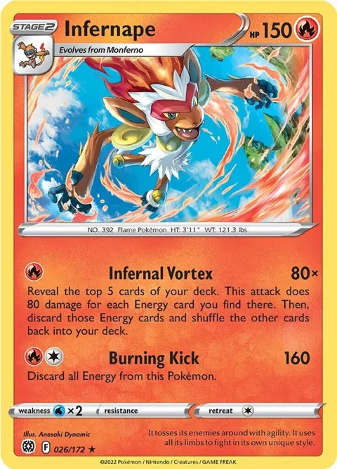 Infernape #026/172 Reverse Holofoil Pokémon card from Brilliant Stars