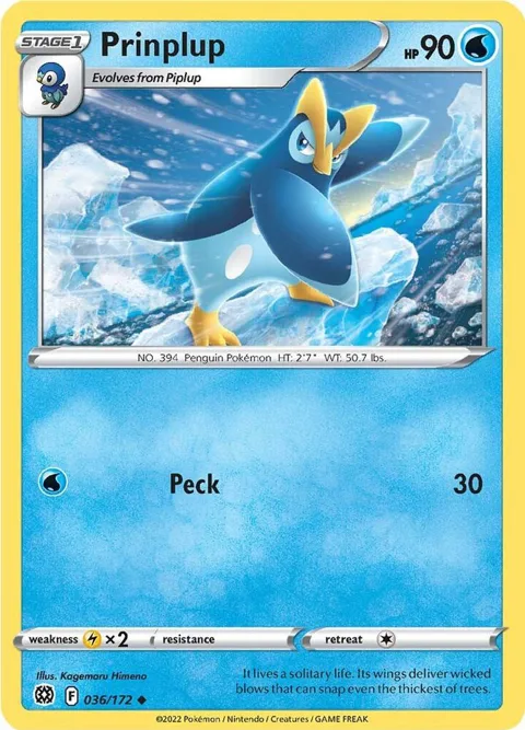 Prinplup #036/172 Reverse Holofoil Pokémon card from Brilliant Stars