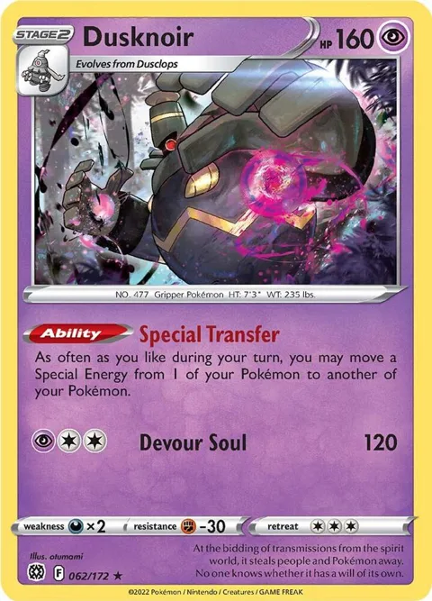 Dusknoir #062/172 Holofoil Pokémon card from Brilliant Stars