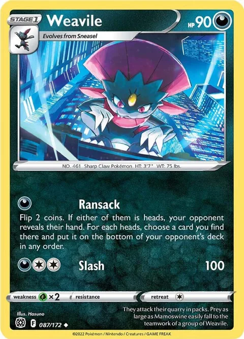 Weavile #087/172 Reverse Holofoil Pokémon card from Brilliant Stars