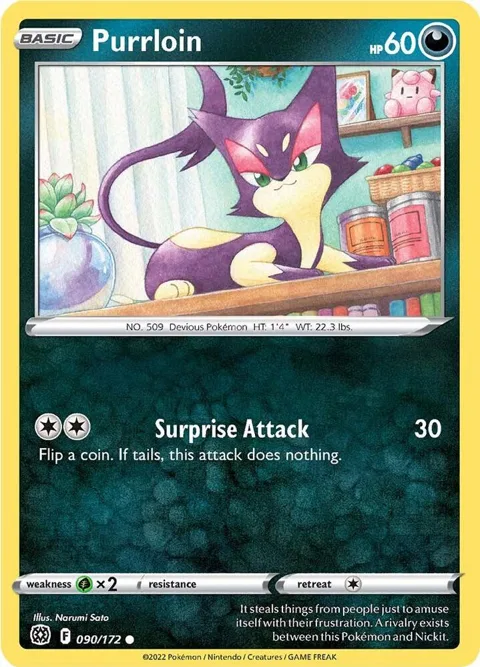 Purrloin #090/172 Reverse Holofoil Pokémon card from Brilliant Stars