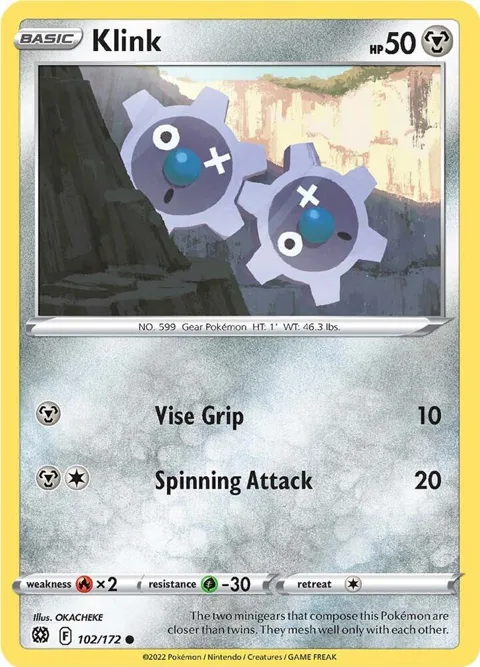 Klink #102/172 Reverse Holofoil Pokémon card from Brilliant Stars