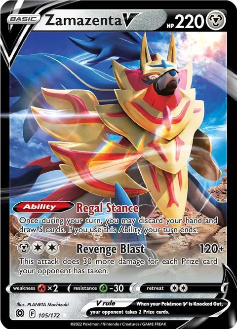 Zamazenta V #105/172 Holofoil Pokémon card from Brilliant Stars