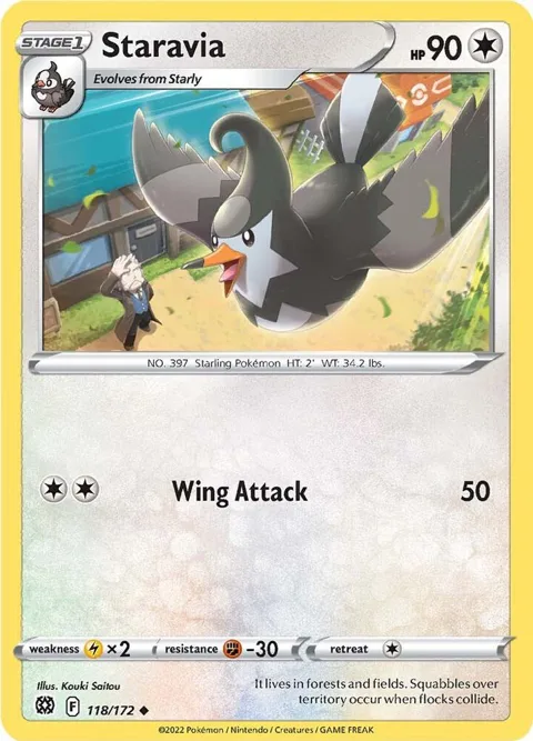 Staravia #118/172 Reverse Holofoil Pokémon card from Brilliant Stars
