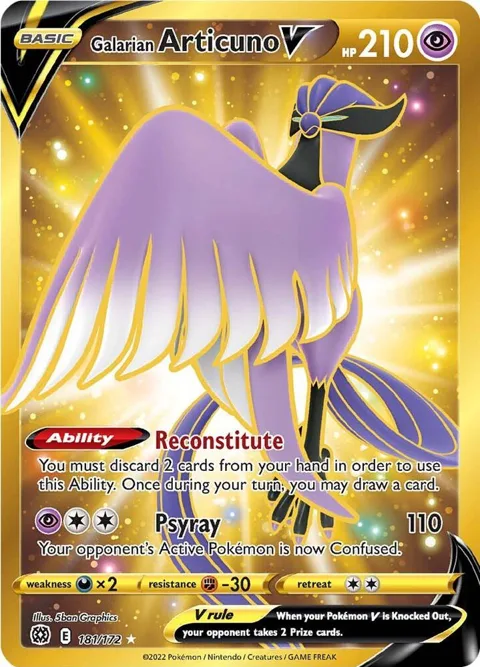 Galarian Articuno V Secret Rare #181/172 Holofoil Pokémon card from Brilliant Stars