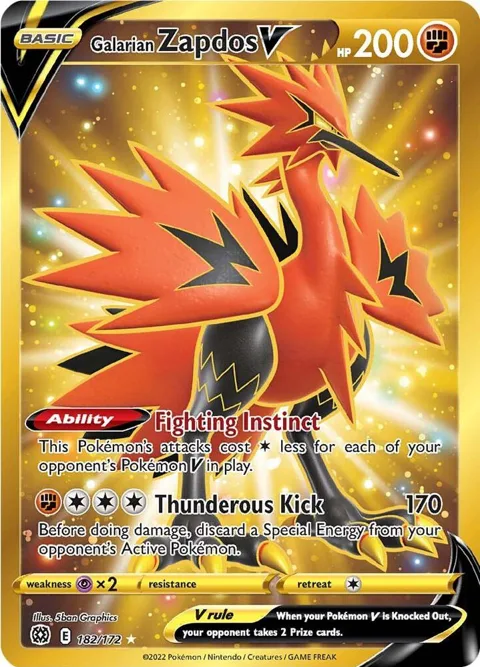 Galarian Zapdos V Secret Rare #182/172 Holofoil Pokémon card from Brilliant Stars