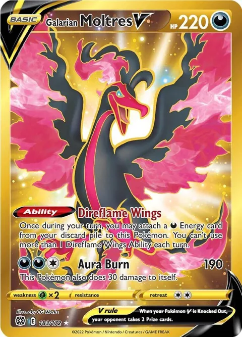 Galarian Moltres V Secret Rare #183/172 Holofoil Pokémon card from Brilliant Stars