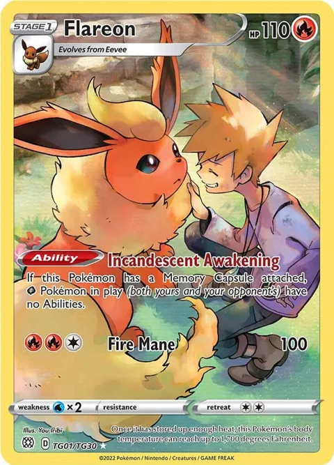 Flareon #TG01/TG30 Holofoil Pokémon card from Brilliant Stars Trainer Gallery