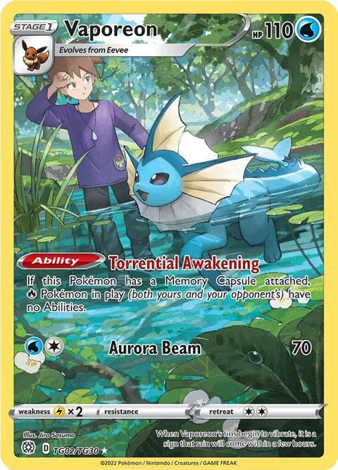 Vaporeon #TG02/TG30 Holofoil Pokémon card from Brilliant Stars Trainer Gallery