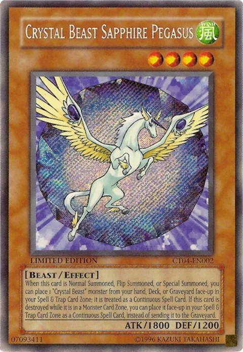 Crystal Beast Sapphire Pegasus CT04-EN002 Yu-Gi-Oh card from 2007 Collectors Tin