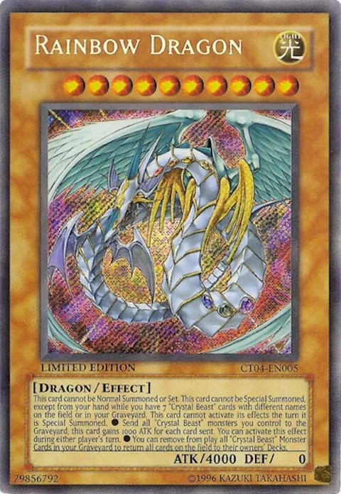 Rainbow Dragon CT04-EN005 Yu-Gi-Oh card from 2007 Collectors Tin