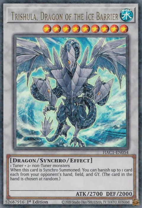 Trishula, Dragon of the Ice Barrier Duel Terminal HAC1-EN054 Yu-Gi-Oh card from Hidden Arsenal: Chapter 1