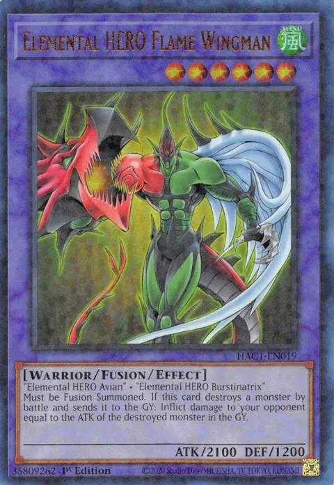 Elemental HERO Flame Wingman Duel Terminal HAC1-EN019 Yu-Gi-Oh card from Hidden Arsenal: Chapter 1