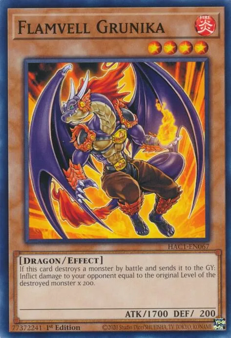 Flamvell Grunika HAC1-EN067 Yu-Gi-Oh card from Hidden Arsenal: Chapter 1