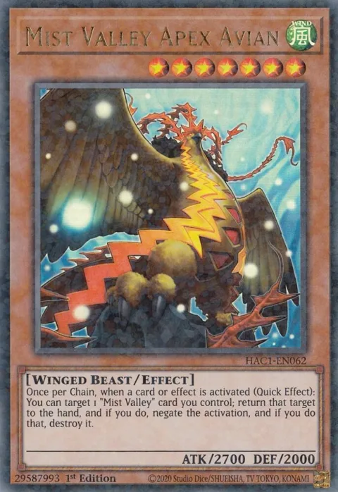 Mist Valley Apex Avian Duel Terminal HAC1-EN062 Yu-Gi-Oh card from Hidden Arsenal: Chapter 1