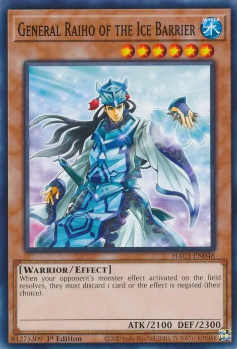 General Raiho of the Ice Barrier HAC1-EN046 Yu-Gi-Oh card from Hidden Arsenal: Chapter 1