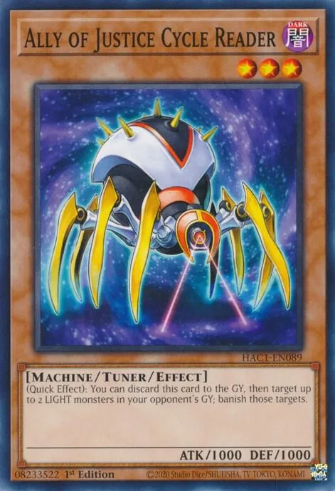 Ally of Justice Cycle Reader HAC1-EN089 Yu-Gi-Oh card from Hidden Arsenal: Chapter 1