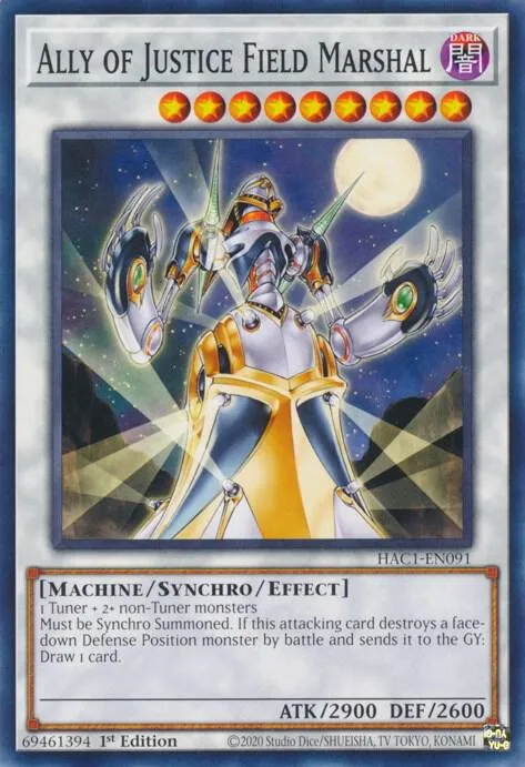 Ally of Justice Field Marshal HAC1-EN091 Yu-Gi-Oh card from Hidden Arsenal: Chapter 1