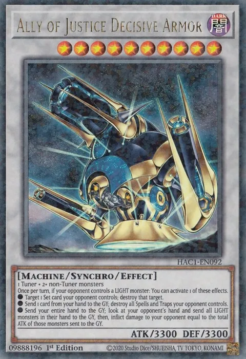 Ally of Justice Decisive Armor Duel Terminal HAC1-EN092 Yu-Gi-Oh card from Hidden Arsenal: Chapter 1