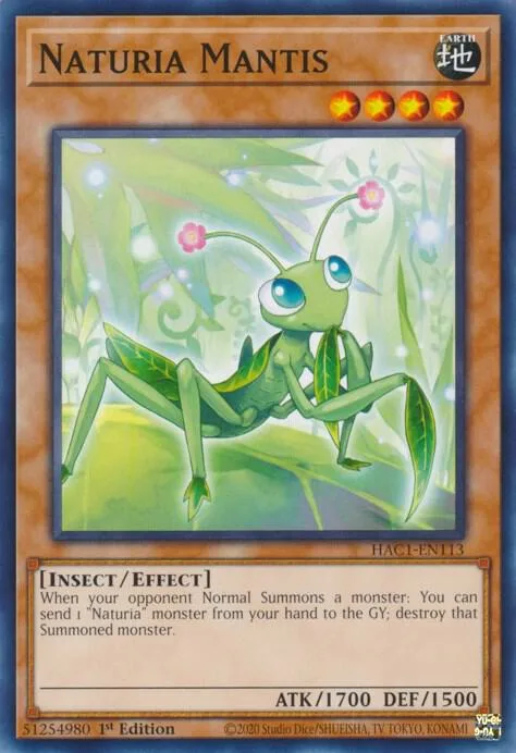 Naturia Mantis HAC1-EN113 Yu-Gi-Oh card from Hidden Arsenal: Chapter 1