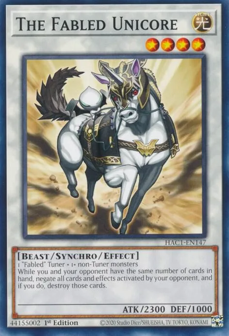 The Fabled Unicore HAC1-EN147 Yu-Gi-Oh card from Hidden Arsenal: Chapter 1