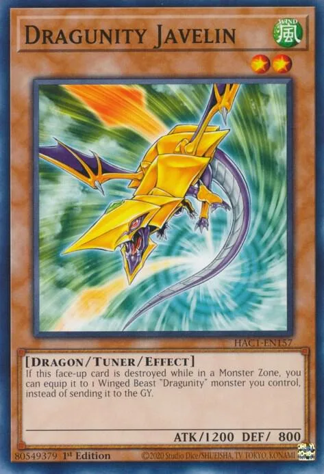 Dragunity Javelin HAC1-EN157 Yu-Gi-Oh card from Hidden Arsenal: Chapter 1