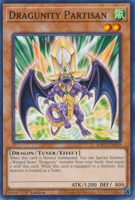Dragunity Partisan HAC1-EN159 Yu-Gi-Oh card from Hidden Arsenal: Chapter 1