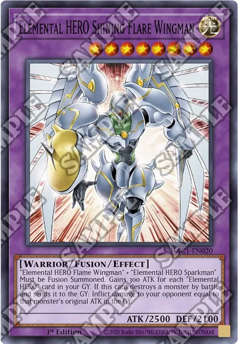 Elemental HERO Shining Flare Wingman HAC1-EN020 Yu-Gi-Oh card from Hidden Arsenal: Chapter 1