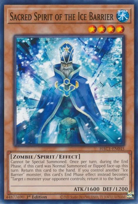 Sacred Spirit of the Ice Barrier HAC1-EN045 Yu-Gi-Oh card from Hidden Arsenal: Chapter 1