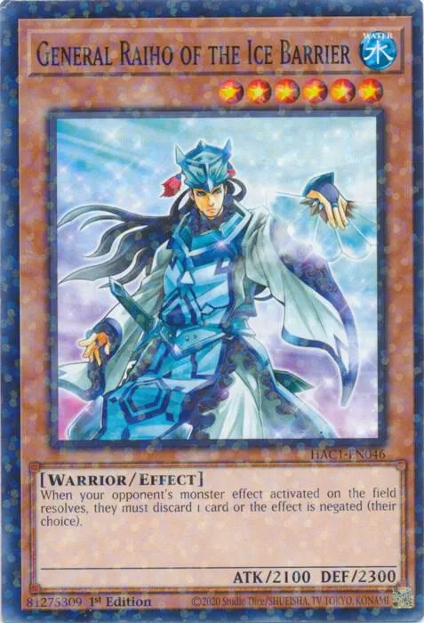 General Raiho of the Ice Barrier Duel Terminal HAC1-EN046 Yu-Gi-Oh card from Hidden Arsenal: Chapter 1