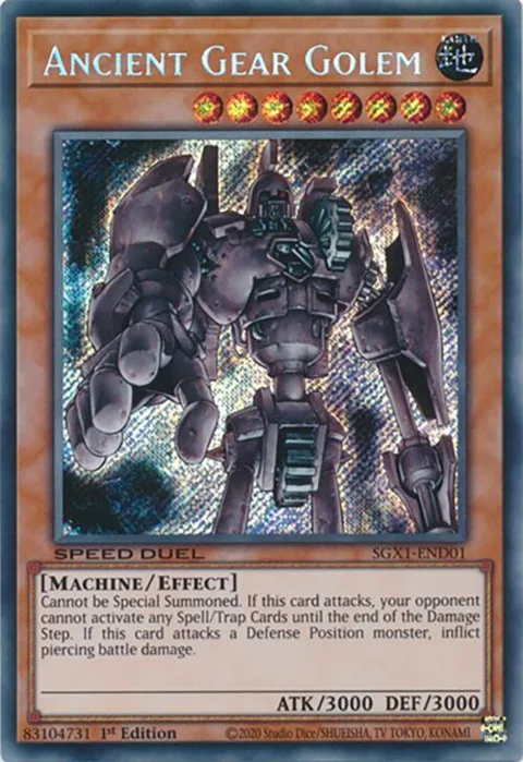 Ancient Gear Golem Secret Rare SGX1-END01 Yu-Gi-Oh card from Speed Duel GX: Duel Academy Box