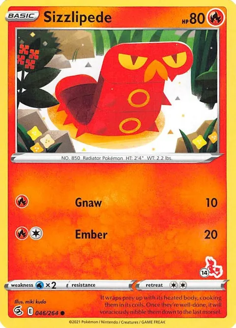 Sizzlipede - 046/264 #14 Cinderace Stamped #046/264 Pokémon card from Battle Academy 2022