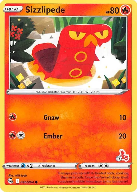 Sizzlipede - 046/264 #17 Cinderace Stamped #046/264 Pokémon card from Battle Academy 2022