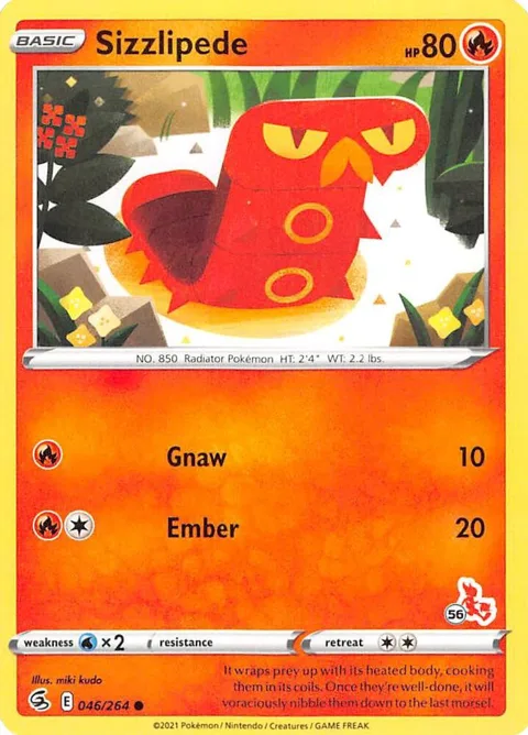Sizzlipede - 046/264 #56 Cinderace Stamped #046/264 Pokémon card from Battle Academy 2022