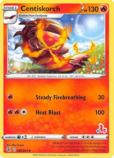 Centiskorch - 049/264 #51 Cinderace Stamped #049/264 Pokémon card from Battle Academy 2022