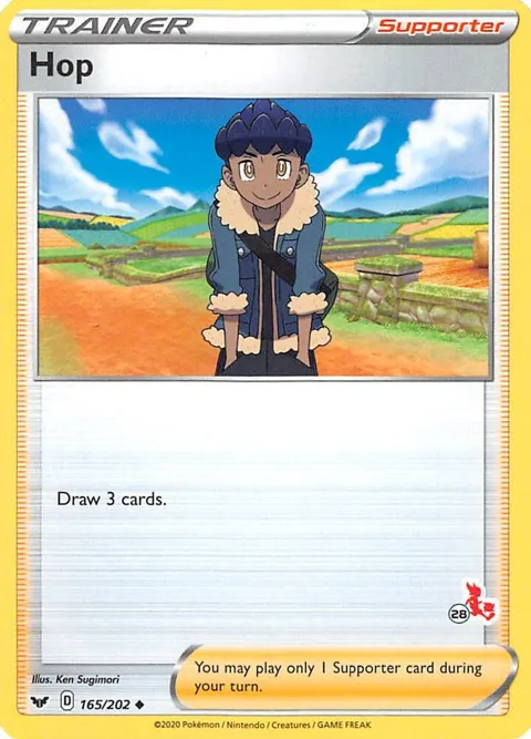 Hop - 165/202 #28 Cinderace Stamped #165/202 Pokémon card from Battle Academy 2022