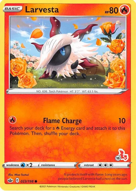 Larvesta - 023/198 #19 Cinderace Stamped #023/198 Pokémon card from Battle Academy 2022