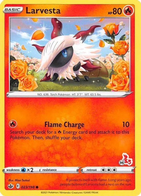 Larvesta - 023/198 #36 Cinderace Stamped #023/198 Pokémon card from Battle Academy 2022