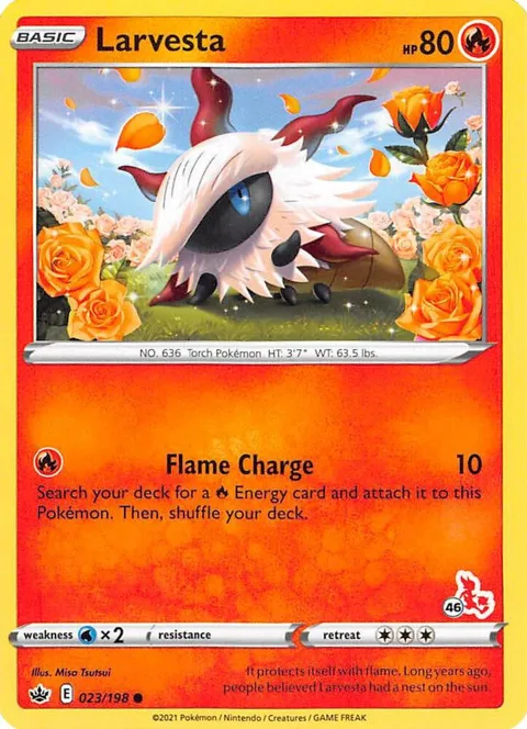 Larvesta - 023/198 #46 Cinderace Stamped #023/198 Pokémon card from Battle Academy 2022
