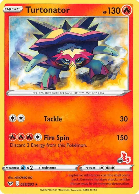 Turtonator - 029/202 #39 Cinderace Stamped #029/202 Pokémon card from Battle Academy 2022